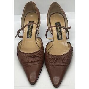 OMBELINE by Maud Frizon PARIS Brown Leather Heels Shoes Size 38.5